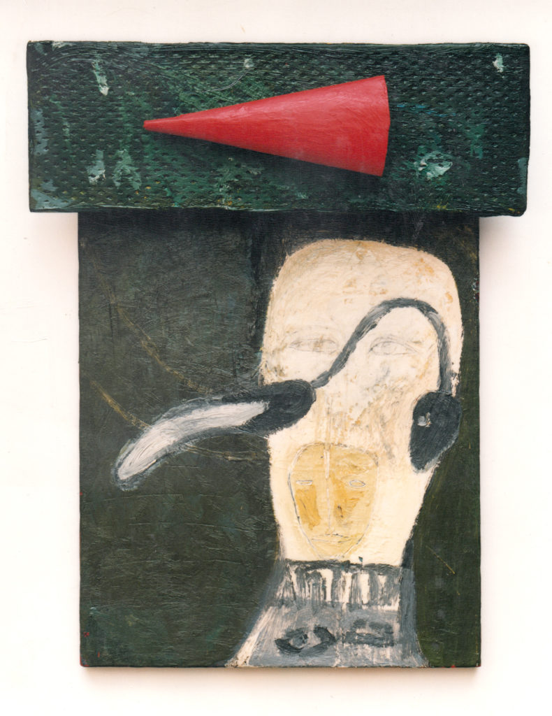 Senza Titolo 1990 - olio, matita, cartone e legno su tela - cm 58x45x15